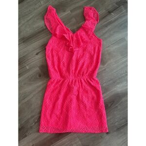 Lilly Pulitzer Alessa Women Pink Leaf Lace Ruffle Lined‎ Romper Dress Size M